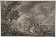 X 025
<br/>
Slag tussen cavalerie en infanterie bij een brug
<br/>
<em>Langendijk, Dirk (1748-1805)</em>